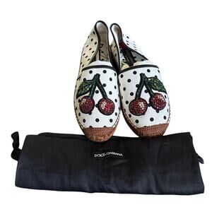 Dolce & Gabbana Cherry Crystal Sequin Polka Dot Espadrille Flat EU 39